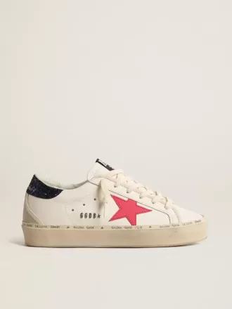 Hi Star mit fuchsiafarbenem Lederstern und blauem Glitzer-Fersenriemen Hi Star mit fuchsiafarbenem Lederstern und blauem Glitzer-Fersenriemen