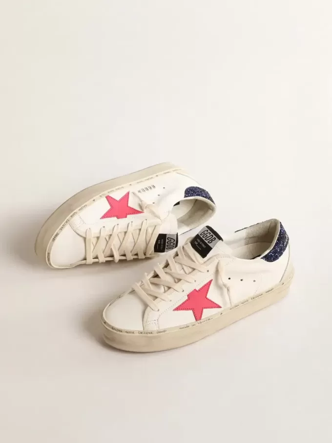 Hi Star mit fuchsiafarbenem Lederstern und blauem Glitzer-Fersenriemen