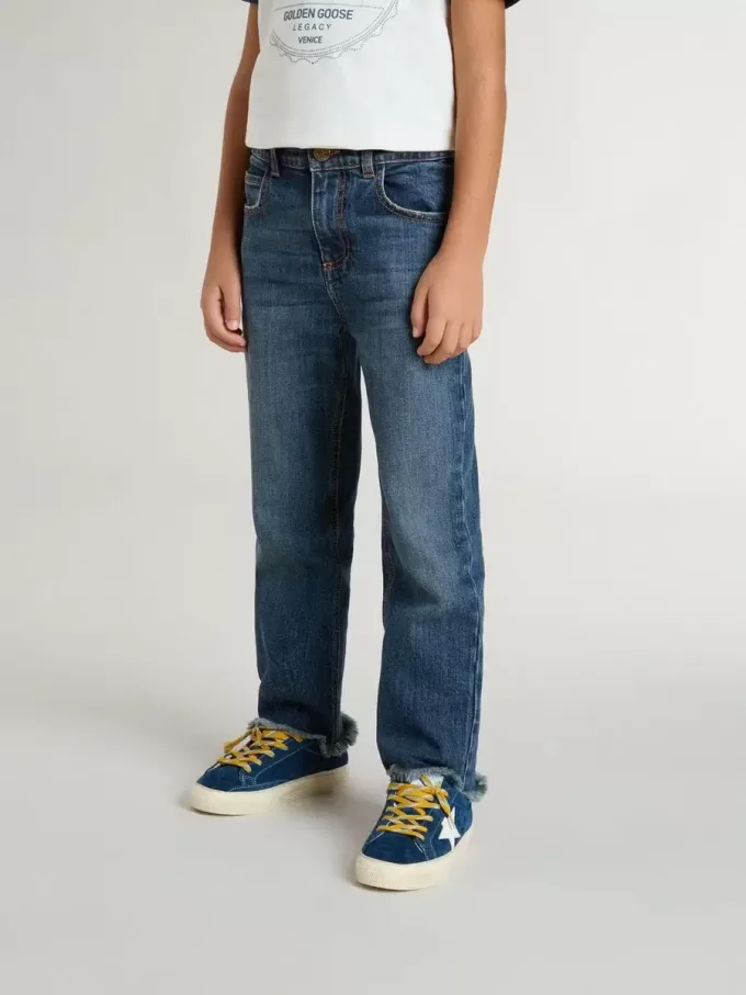 Jeans für Jungen mit offener Kante und Stickerei