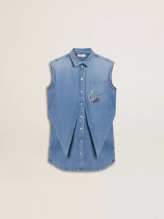 Jeanskleid für Mädchen mit Knoten vorne und Stickerei