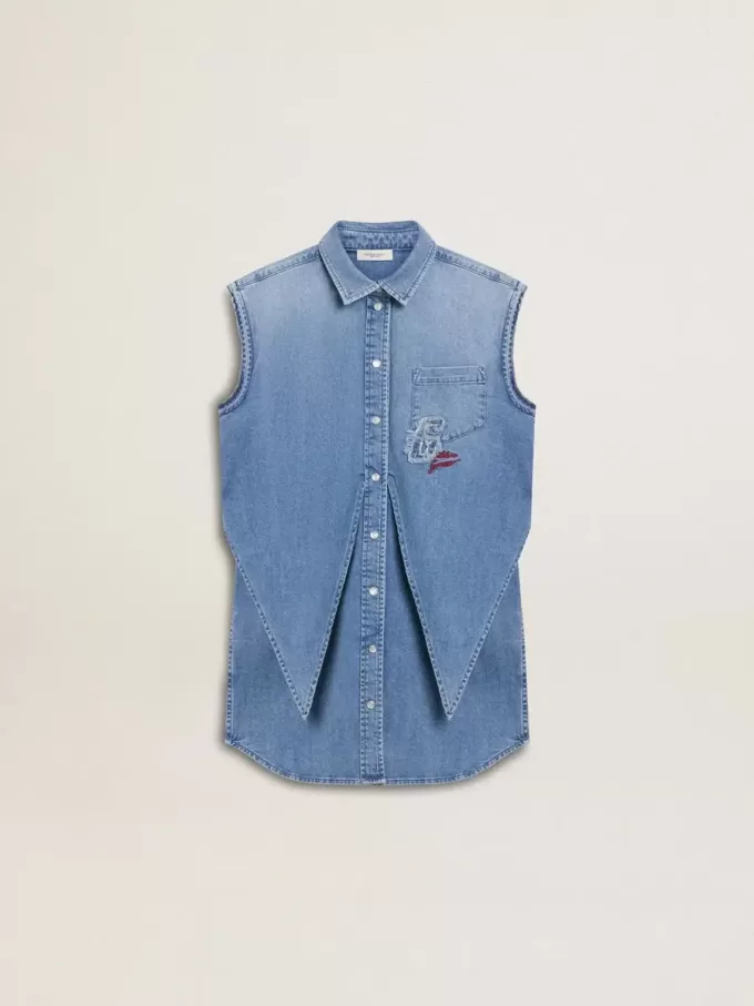 Jeanskleid für Mädchen mit Knoten vorne und Stickerei Jeanskleid für Mädchen mit Knoten vorne und Stickerei