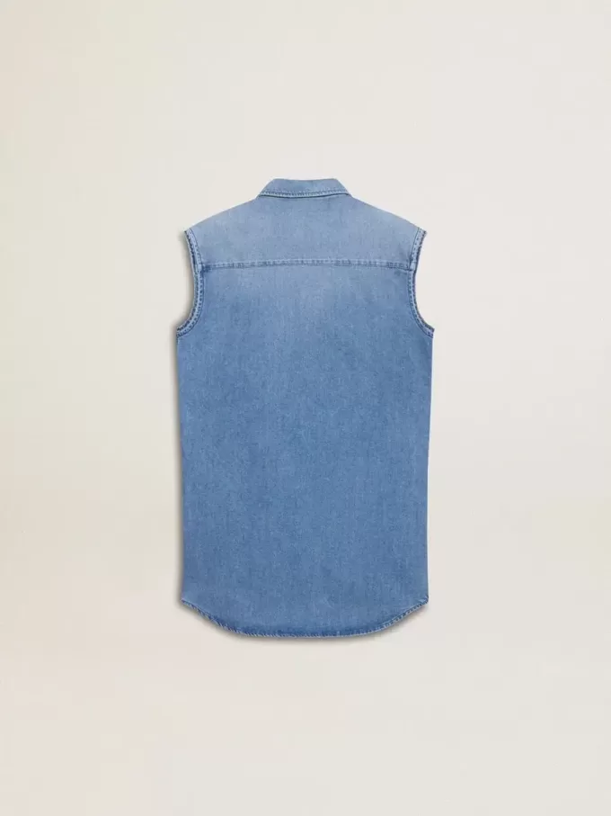 Jeanskleid für Mädchen mit Knoten vorne und Stickerei Jeanskleid für Mädchen mit Knoten vorne und Stickerei