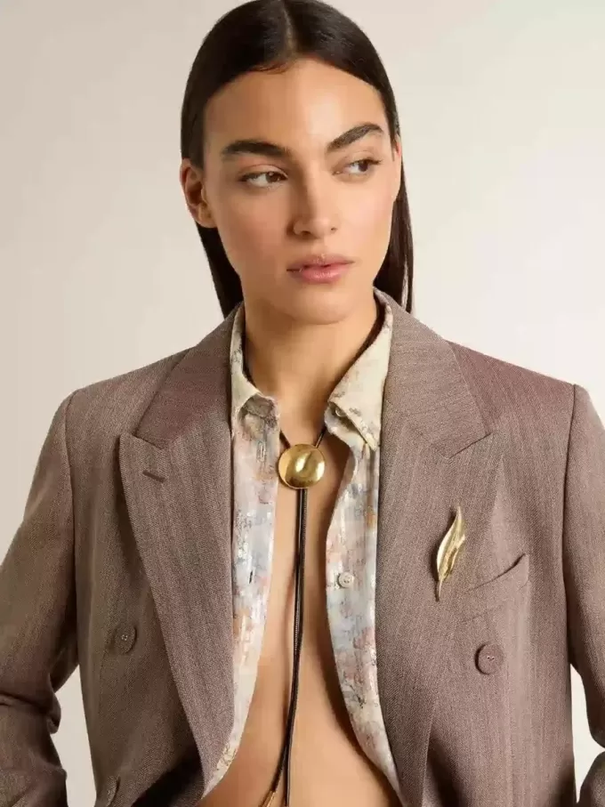 Jewelmates Bolo-Krawattenkette aus schwarzem Leder mit antikgoldenen Metalldetails