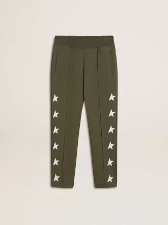 Jogginghose für Jungen in Militärgrün mit weißen Sternen