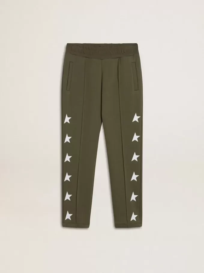 Jogginghose für Jungen in Militärgrün mit weißen Sternen Jogginghose für Jungen in Militärgrün mit weißen Sternen