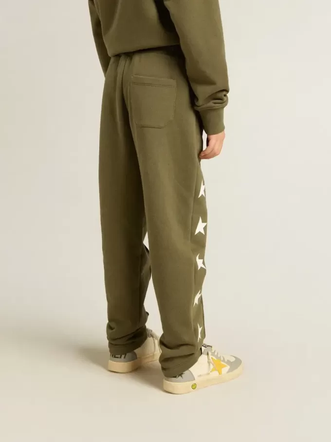 Jogginghose für Jungen in Militärgrün mit weißen Sternen Jogginghose für Jungen in Militärgrün mit weißen Sternen