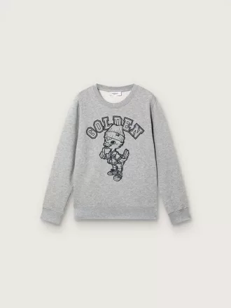 Journey Sweatshirt mit Rundhalsausschnitt für Jungen aus grau melierter Baumwolle mit Maskottchen-Print