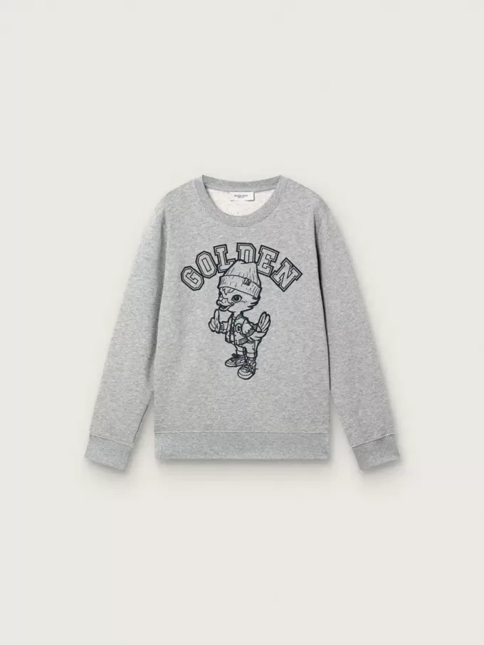 Journey Sweatshirt mit Rundhalsausschnitt für Jungen aus grau melierter Baumwolle mit Maskottchen-Print