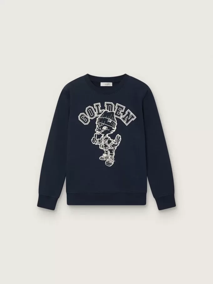 Journey Sweatshirt mit Rundhalsausschnitt für Jungen aus marineblauer Baumwolle mit Maskottchen-Aufdruck