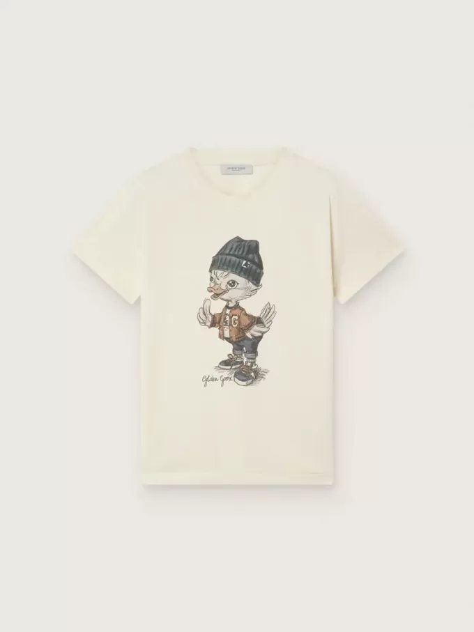 Journey T-Shirt für Jungen aus weißem Baumwolljersey mit digitalem Maskottchen-Print