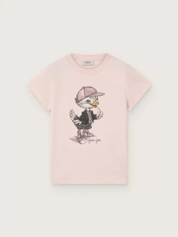 Journey T-Shirt für Mädchen aus rosa Baumwolljersey mit digitalem Maskottchen-Print Journey T-Shirt für Mädchen aus rosa Baumwolljersey mit digitalem Maskottchen-Print