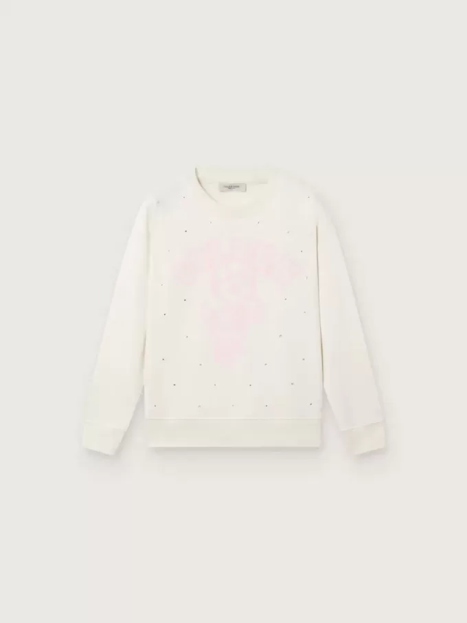 Journey weißes Sweatshirt mit Rundhalsausschnitt für Mädchen aus Baumwolle mit Maskottchen-Print und Kristallapplikationen