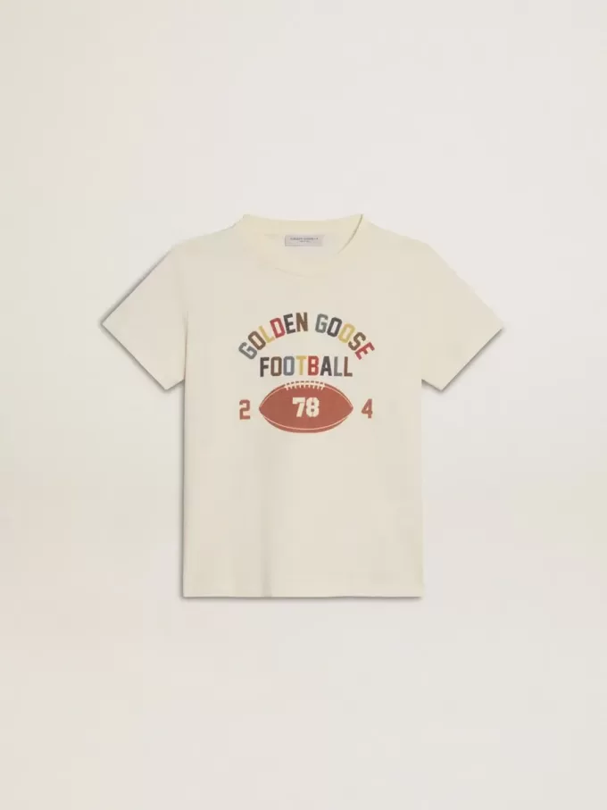 Jungen-T-Shirt in Used-Weiß mit mehrfarbigem Schriftzug Jungen-T-Shirt in Used-Weiß mit mehrfarbigem Schriftzug