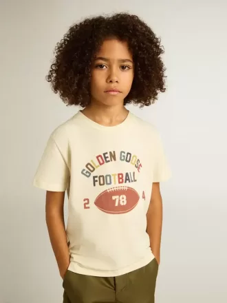 Jungen-T-Shirt in Used-Weiß mit mehrfarbigem Schriftzug