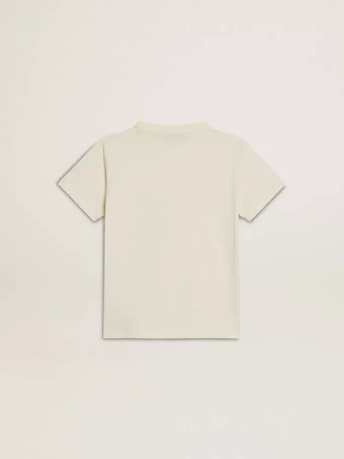 Jungen-T-Shirt in Used-Weiß mit mehrfarbigem Schriftzug Jungen-T-Shirt in Used-Weiß mit mehrfarbigem Schriftzug