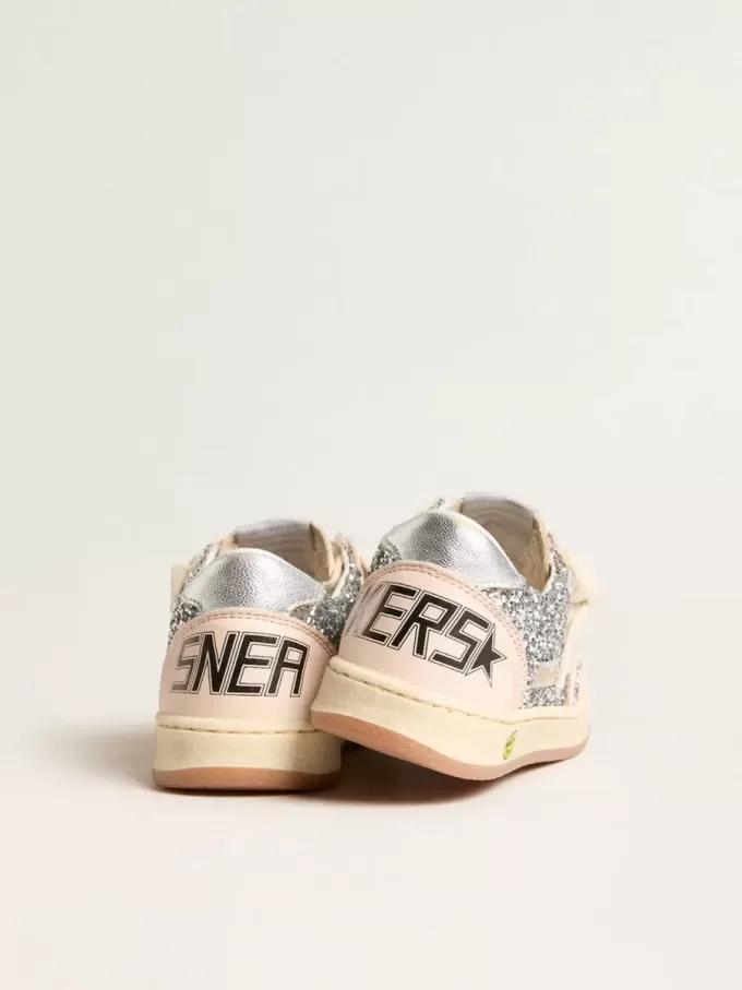 Junior Ball Star in Glitzer mit silbermetallischer Leder-Fersenlasche