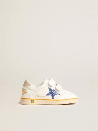Junior Ball Star mit blauem Glitzerstern und beigem Wildleder-Fersenlasche