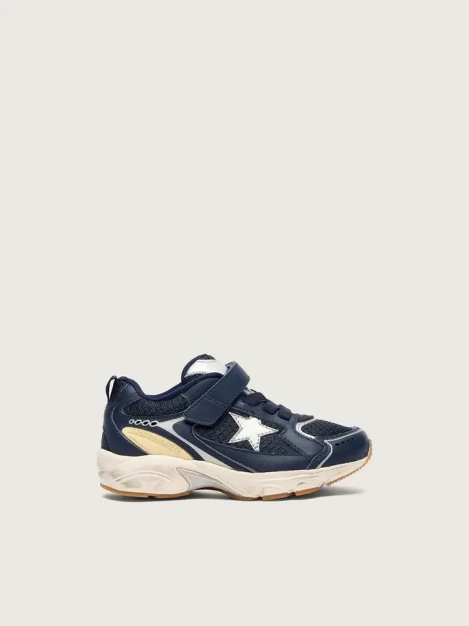 Junior Lightstar aus blauem Leder und Mesh mit grauem Lederstern