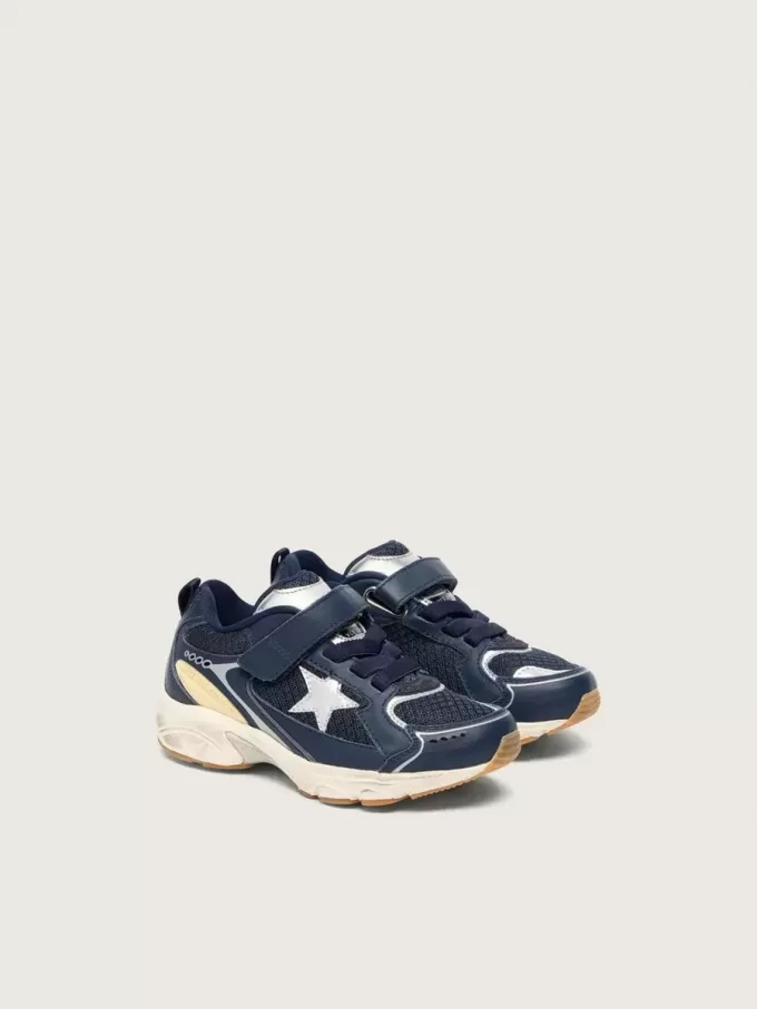 Junior Lightstar aus blauem Leder und Mesh mit grauem Lederstern