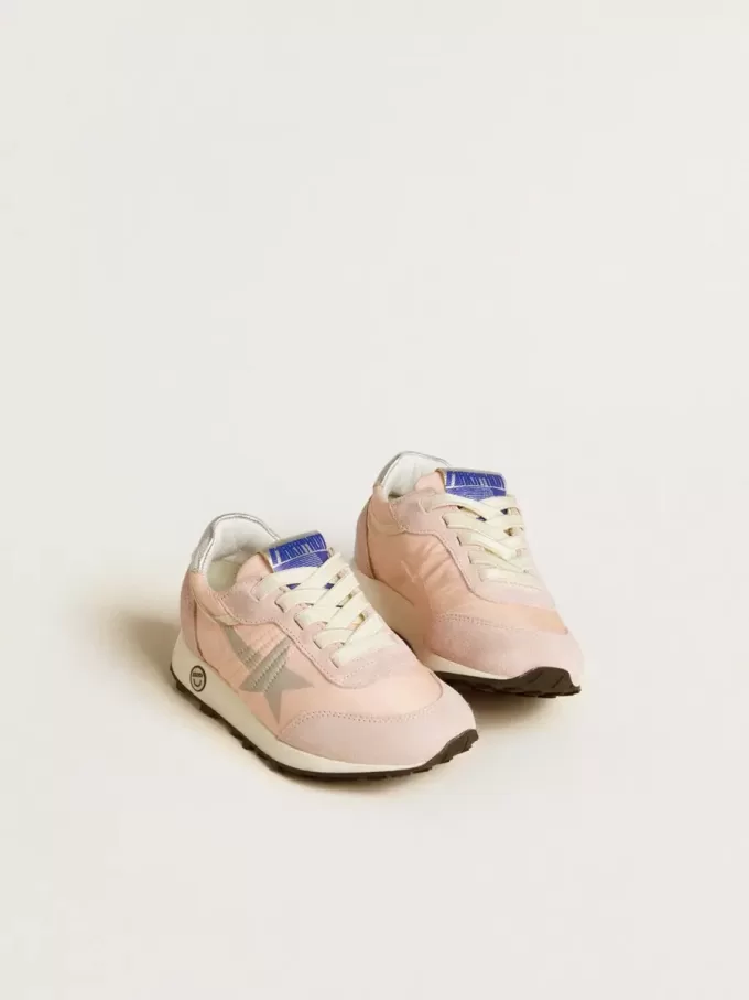Junior Marathon aus rosa Nylon mit aufgedrucktem Stern und Lederlasche an der Ferse