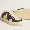 Junior May aus weißem und blauem Leder mit Lederstern und Fersenlasche Junior May aus weißem und blauem Leder mit Lederstern und Fersenlasche