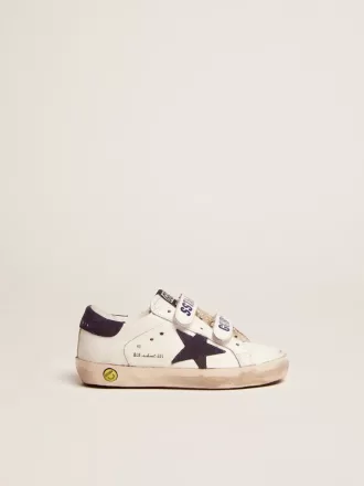 Junior Old School aus weißem Leder mit blauem Wildlederstern und Fersenlasche