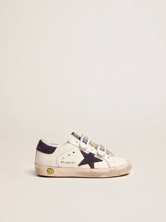 Young Old School aus weißem Leder mit blauem Wildlederstern und Fersenlasche