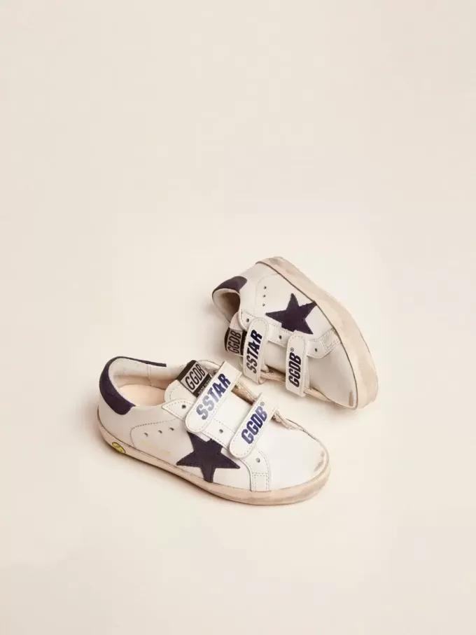 Young Old School aus weißem Leder mit blauem Wildlederstern und Fersenlasche