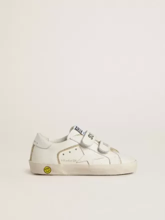 Junior Old School aus weißem Leder mit goldenen Details