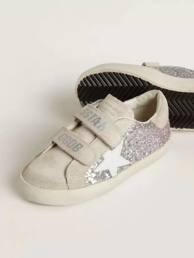 Junior Old School in Silber und Pink mit Glitzer und weißem Lederstern Junior Old School in Silber und Pink mit Glitzer und weißem Lederstern