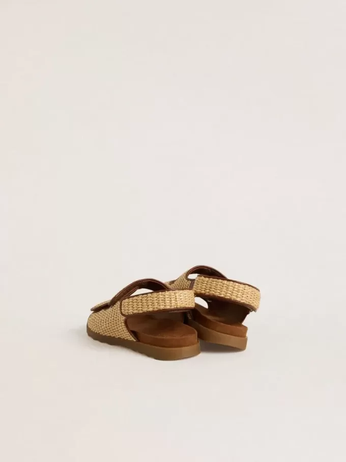 Junior-Sandalen „Noa” aus beigem Raffia und braunem Leder Junior-Sandalen „Noa” aus beigem Raffia und braunem Leder