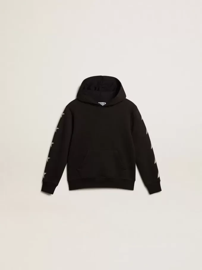 Kapuzensweatshirt für Jungen in Schwarz mit kontrastierenden silbernen Sternen Kapuzensweatshirt für Jungen in Schwarz mit kontrastierenden silbernen Sternen