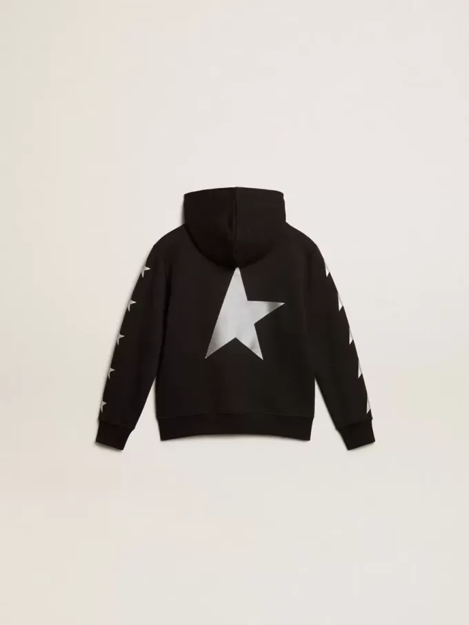 Kapuzensweatshirt für Jungen in Schwarz mit kontrastierenden silbernen Sternen Kapuzensweatshirt für Jungen in Schwarz mit kontrastierenden silbernen Sternen