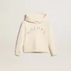 Kapuzensweatshirt in Altweiß mit Aufnähern