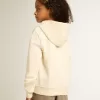 Kapuzensweatshirt in Altweiß mit Aufnähern