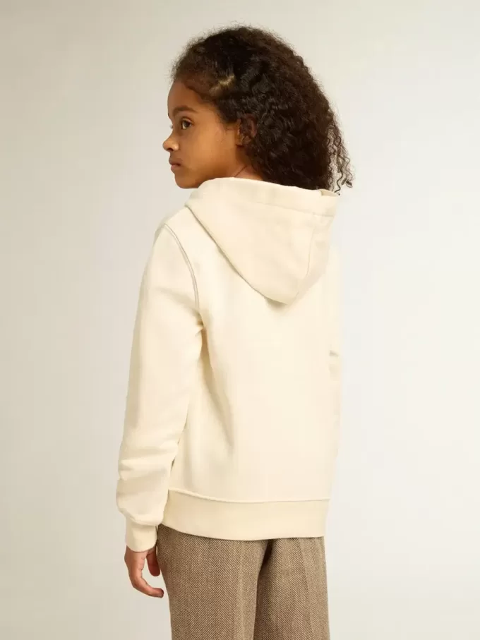 Kapuzensweatshirt in Altweiß mit Aufnähern
