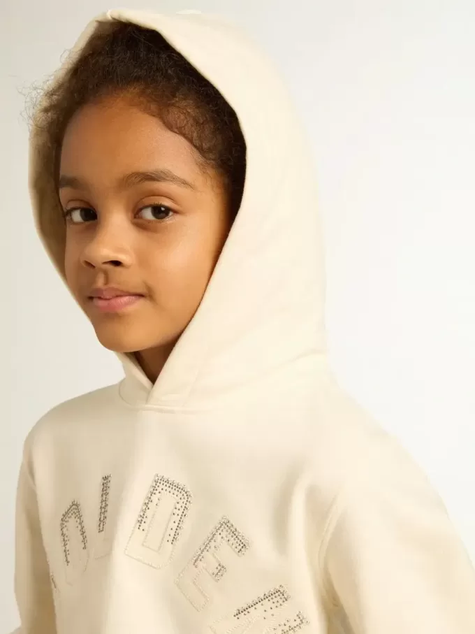 Kapuzensweatshirt in Altweiß mit Aufnähern