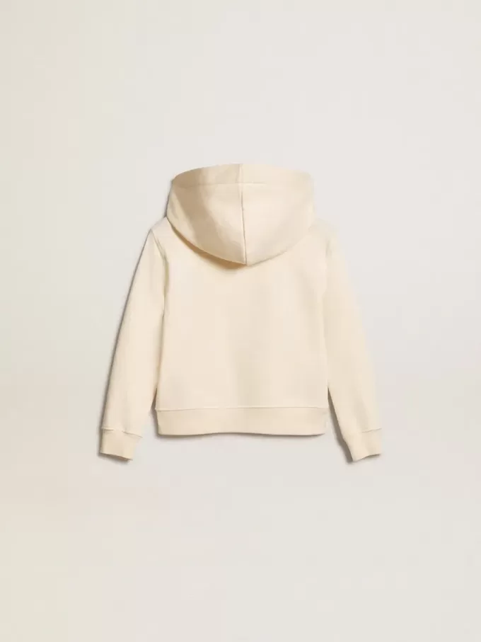 Kapuzensweatshirt in Altweiß mit Aufnähern