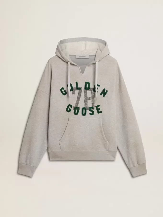 Kapuzensweatshirt in Used-Grau mit gesticktem Vintage-Logo