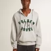 Kapuzensweatshirt in Used-Grau mit gesticktem Vintage-Logo