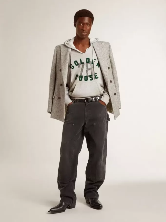 Kapuzensweatshirt in Used-Grau mit gesticktem Vintage-Logo