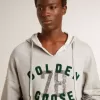 Kapuzensweatshirt in Used-Grau mit gesticktem Vintage-Logo