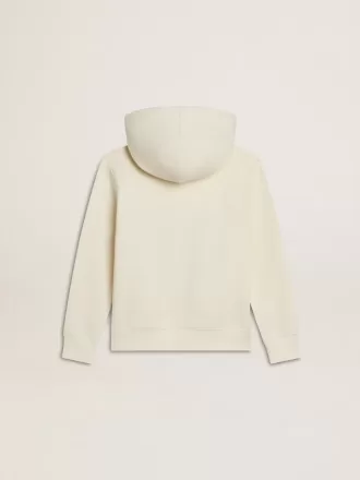 Kapuzensweatshirt in Used-Weiß mit goldener Stickerei auf der Vorderseite