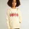 Kapuzensweatshirt in Used-Weiß mit goldener Stickerei auf der Vorderseite Kapuzensweatshirt in Used-Weiß mit goldener Stickerei auf der Vorderseite