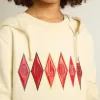 Kapuzensweatshirt in Used-Weiß mit goldener Stickerei auf der Vorderseite Kapuzensweatshirt in Used-Weiß mit goldener Stickerei auf der Vorderseite