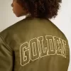 Kinder-Bomberjacke aus militärgrünem Nylon mit Schriftzug auf dem Rücken
