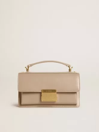 Kleine Venezia-Tasche aus beigem Leder mit Golddetails