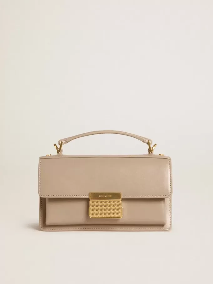Kleine Venezia-Tasche aus beigem Leder mit Golddetails