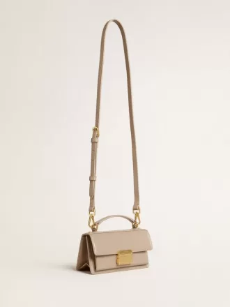 Kleine Venezia-Tasche aus beigem Leder mit Golddetails