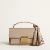 Kleine Venezia-Tasche aus beigem Leder mit Golddetails
